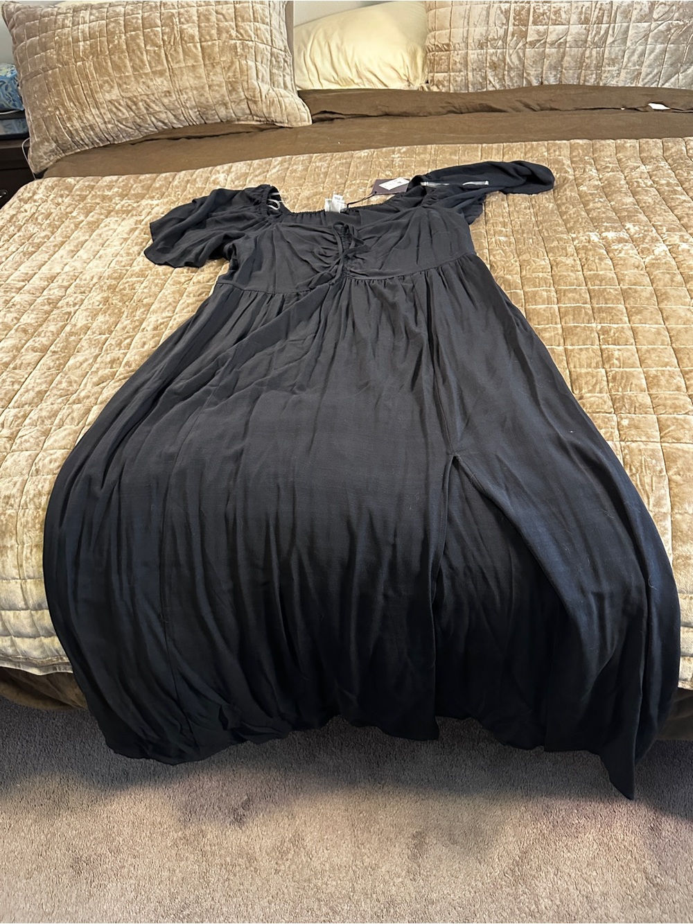 Women's Black Flutter Sleeve Maxi Dress- Ava and Viv - Picture 10 of 11